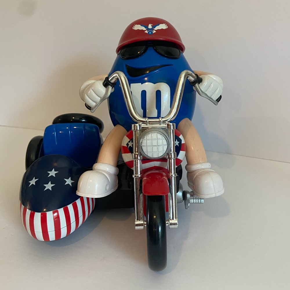 M&M Blue Motorcycle Candy Dispenser Collectable and Patriotic!